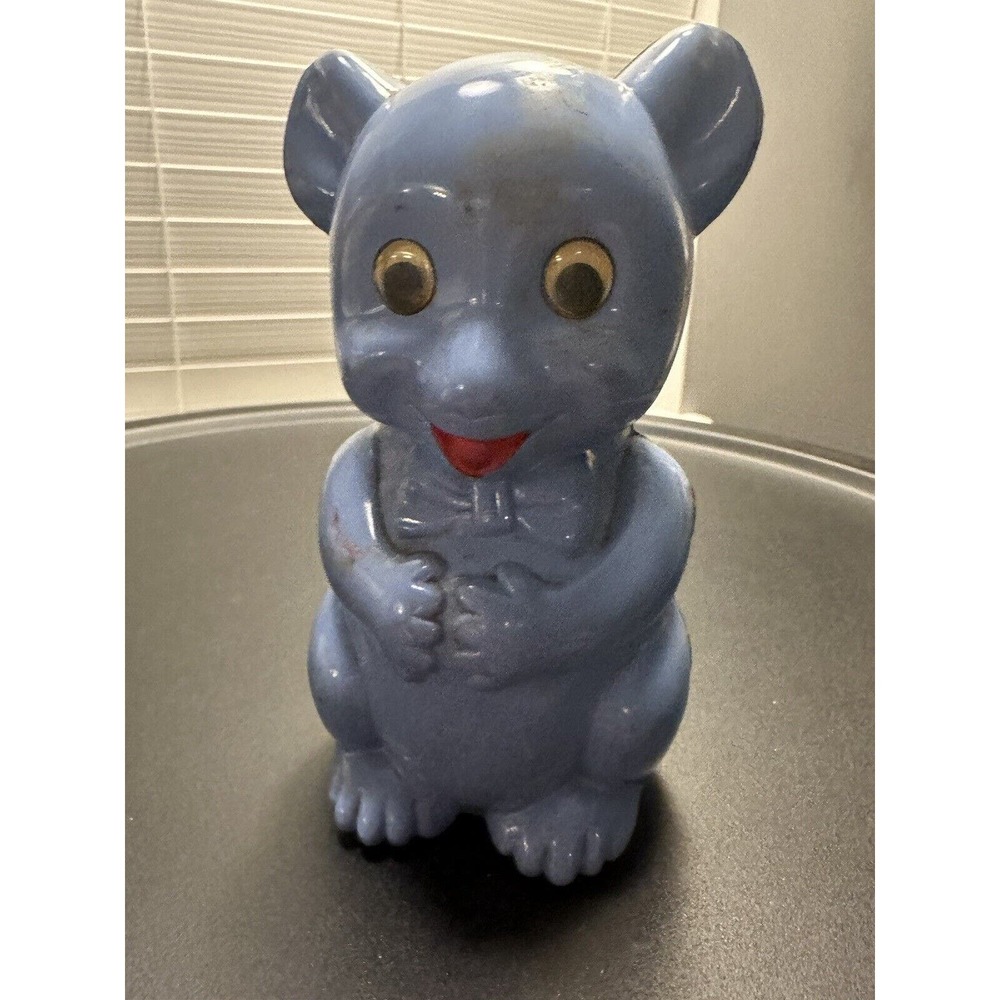 Vintage ~1940s Piggy Bank Bear Blue Plastic Coin In Good Condition
